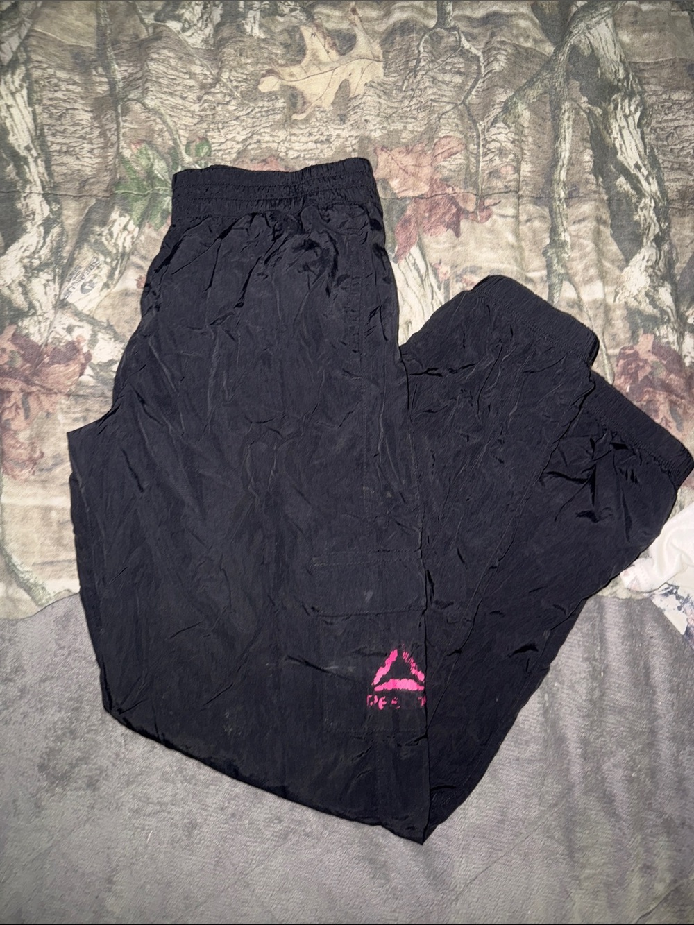 Reebok Black Casual Track Pants with Pink Logo Accent